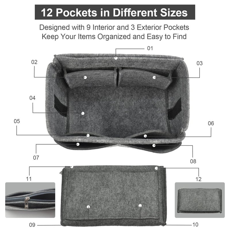 OMYSTYLE Grey X-Large Organizer Insert, Felt Tote Bag Organizer Insert with 5 Sizes, Handbag Dividers for Inside Purse, Compatible with Longchamp, Neverful, Speedy and More - Image 3